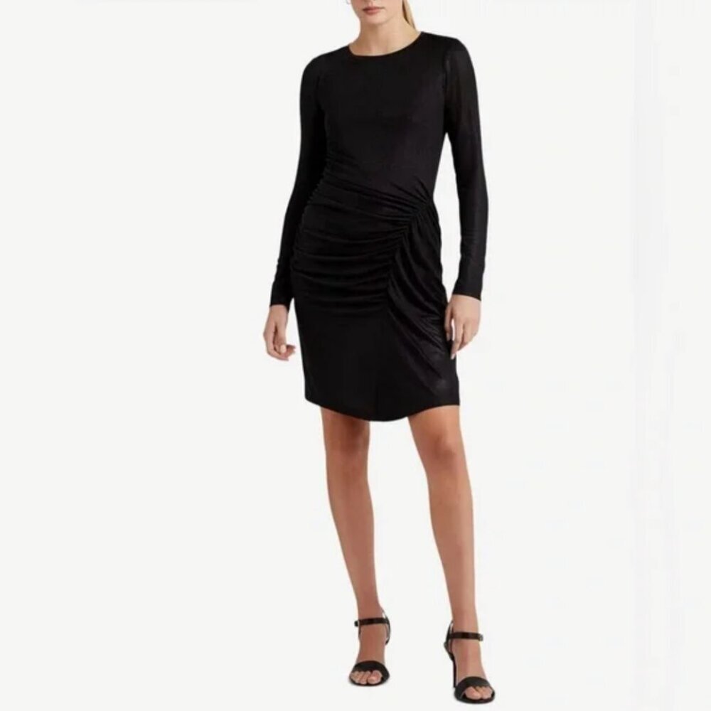 NWT LAUREN RALPH LAUREN Black Label Foil-Print Jersey Dress Shirring Waist Sz 12